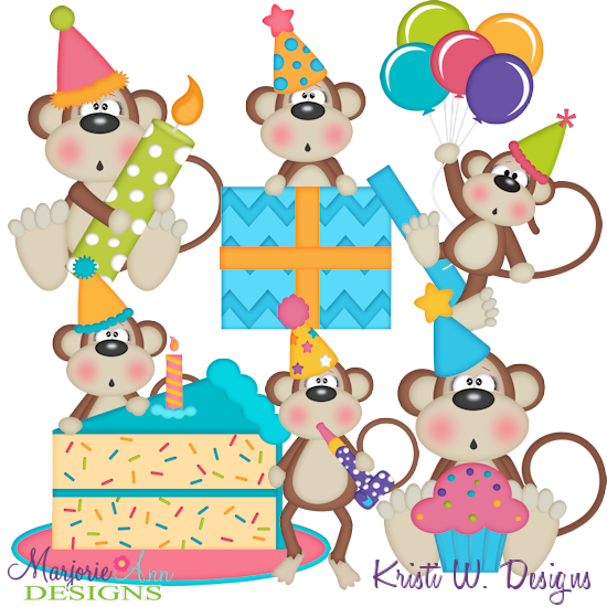 Monkey Birthday SVG Cutting Files + Clipart - Click Image to Close